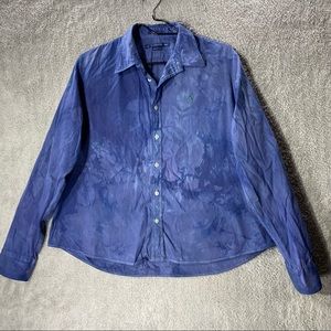 POLO RALPH LAUREN GOLF Blue Button Up Womens Large Slim Fit Blue Tie Dye Shirt L